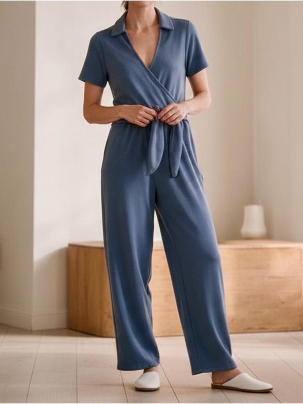 Spanx Women’s Blue Collared Wrap Jumpsuit